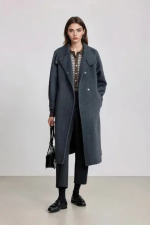 LILY 100% Wool Funnel Neck Belted Coat